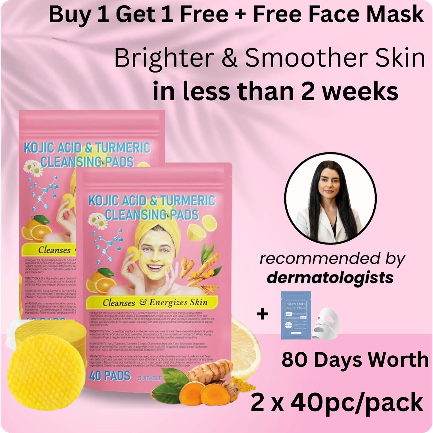 TurmKo™ - Turmeric & Kojic Acid Cleansing Pads (2x40 pcs)