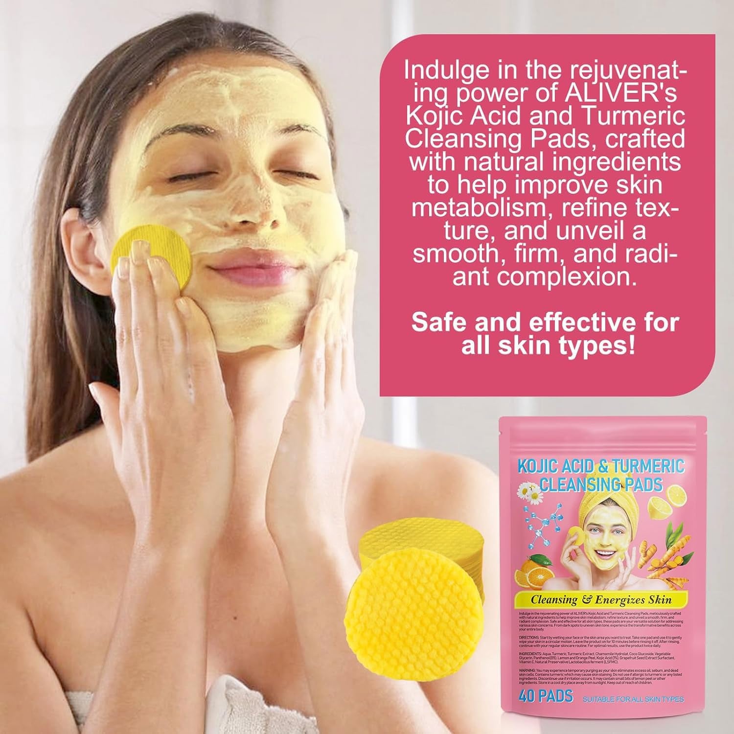 Turmeric & Kojic Acid Cleansing Pads - 40PCS Facial Cleansing Pads