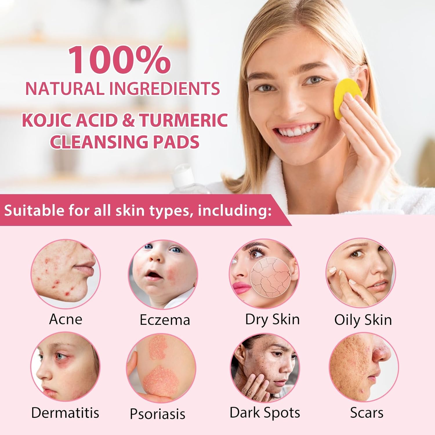 Turmeric & Kojic Acid Cleansing Pads - 40PCS Facial Cleansing Pads