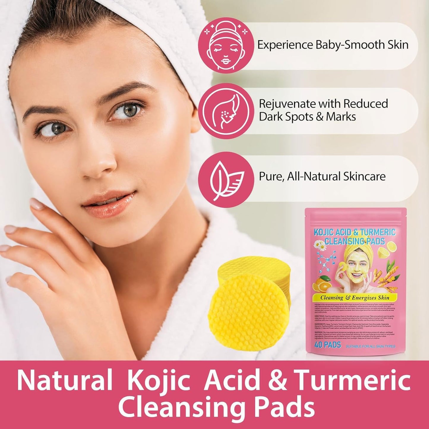 Turmeric & Kojic Acid Cleansing Pads - 40PCS Facial Cleansing Pads